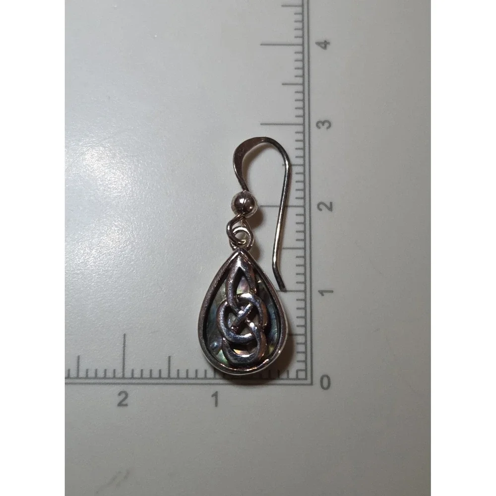 Vintage Sterling Silver Celtic Knot Abalone Shell Dangle Earrings